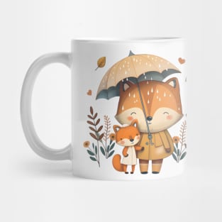 Cute Foxes Sharing an Umbrella Pink Mug